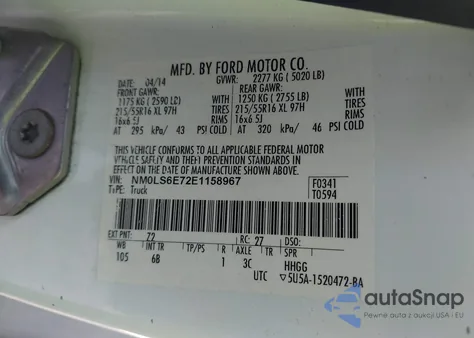 2014 Ford Transit Connect Xl from USA, damaged, VIN NM0LS6E72E1158967